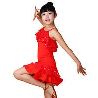 Latin Dance Dresses Children\'s Performance Chinlon Sequins 2 Pieces Black / Blue / Fuchsia / Red