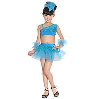 Latin Dance Outfits Children\'s Performance Acrylic Bow(s) Sequins Splicing 5 Pieces Sleeveless High Top Skirt Bracelets Headpieces