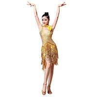 Latin Dance Dresses Women\'s Performance Sequined Flower(s) / Sequins / Tassel(s) 2 Pieces Gold / Red / Sky blue