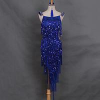 Latin Dance Dresses Women\'s Performance Spandex Crystals/Rhinestones Tassel(s) 1 Piece Sleeveless Dress