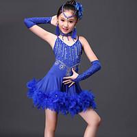 Latin Dance Dresses Children\'s Performance 6 Pieces Fuchsia / Red / Royal Blue