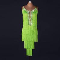 Latin Dance Dresses Women\'s Performance Spandex Organza Beading Tassel(s) 1 Piece Sleeveless Natural Dress