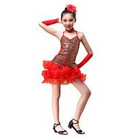 Latin Dance Outfits Children\'s Performance Sequined Flower(s) / Ruffles / Sequins 5 Pieces Red / Yellow / Sky blue