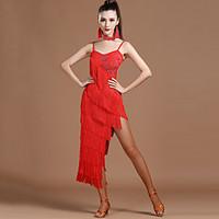 Latin Dance Dresses Women\'s Performance Spandex Tassel(s) 1 Piece Sleeveless Natural Dress