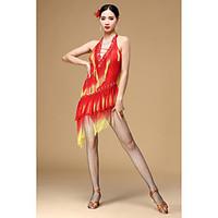 Latin Dance Dresses Women\'s Performance Polyester Tassel(s) 1 Piece Sleeveless High Dress