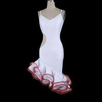 Latin Dance Dresses Women\'s Performance Spandex Lace Organza Ruffles 1 Piece Long Sleeve High Dress