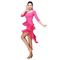 Latin Dance Dresses Women\'s Training Milk Fiber Tassel(s) 2 Pieces 3/4 Length Sleeve Natural Dress Shorts