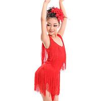 Latin Dance Dresses Children\'s Performance Spandex Milk Fiber Tassel(s) 2 Pieces Dress Headpieces