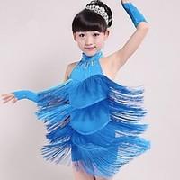 Latin Dance Outfits Children\'s Performance Spandex Tassel(s) 1 Piece Latin Dance Sleeveless Natural Dress