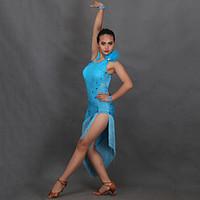 Latin Dance Dresses Women\'s Performance Milk Fiber Crystals/Rhinestones 1 Piece Sleeveless Dress