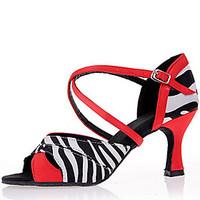 Latin Women\'s Dance Shoes Sandals Satin Stiletto Heel Red