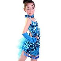 Latin Dance Dresses Children\'s Performance Polyester Lycra Sequins Tassel(s) Sleeveless Natural