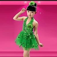 Latin Dance Dresses Children\'s Performance Polyester Sequins Sleeveless Natural