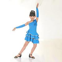 Latin Dance Dresses Children\'s Performance Training Polyester Pleated Sleeveless Natural Dress Gloves