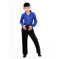 Latin Dance Outfits Children\'s Performance Polyester Pleated Polka Dots 2 Pieces Long Sleeve High Top Pants
