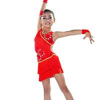 Latin Dance Outfits Children\'s Performance Spandex Tassel(s) 5 Pieces Dress Sleeves Headpieces Neckwear
