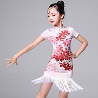 Latin Dance Dresses Kid\'s Performance Viscose Tassel(s) 2 Pieces Short Sleeve Dress Shorts