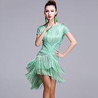 Latin Dance Dresses Women\'s Performance Lace Viscose Lace Tassel(s) 2 Pieces Short Sleeve Natural Dress Shorts