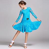 Latin Dance Dresses Children\'s Training Lace Splicing 1 Piece Long Sleeve Natural Dress