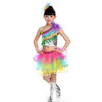 Latin Dance Outfits Kid\'s Performance Plastic 3 Pieces Sleeveless Dropped Skirts Tops Headpieces