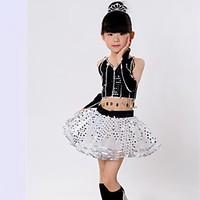 Latin Dance Outfits Kid\'s Performance Acrylic Sequin 3 Pieces Sleeveless Dropped Skirts Tops Bracelets