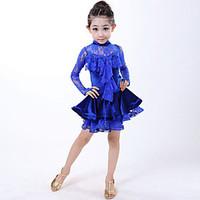 Latin Dance Dresses Kid\'s Performance Spandex Laces 2 Pieces Sleeveless Dress Headpieces