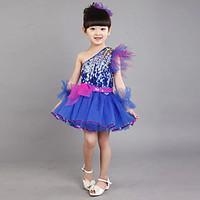 Latin Dance Outfits Kid\'s Linen Sequin 4 Pieces Sleeveless Dress Bracelets Headpieces