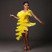 Latin Dance Dresses Kid\'s Performance Spandex Beading Crystals/Rhinestones Tassel(s) 1 Piece Sleeveless Natural Dress