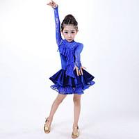 Latin Dance Dresses Children\'s Performance Lace Lace 1 Piece Blue