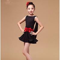 Latin Dance Dresses Children\'s Performance Tulle Milk Fiber Ruffles Sash/Ribbon 2 Pieces Sleeveless High Dress Waist Belt