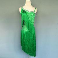 Latin Dance Dresses Women\'s Performance Spandex Crystals/Rhinestones Tassel(s) 1 Piece Sleeveless Natural Dress