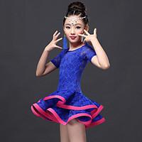 Latin Dance Dresses Children\'s Performance Rayon Lace Lace 2 Pieces Short Sleeve Natural Dress Shorts