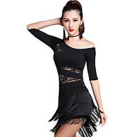 Latin Dance Outfits Women\'s Performance Lace Modal Lace Tassel(s) 2 Pieces Half Sleeve Dropped Top Skirt