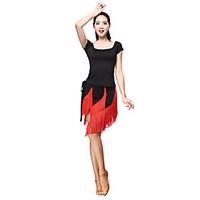 Latin Dance Outfits Women\'s Training Milk Fiber Tassel(s) 2 Pieces Short Sleeve Natural Top Skirt