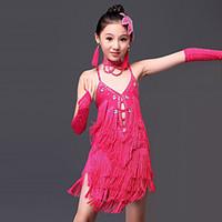 Latin Dance Dresses Children\'s Performance Milk Fiber Tassel(s) 6 Pieces Dress Gloves Neckwear Headpieces Shorts