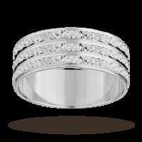 Ladies three row sparkling cut ring in 18 carat white gold