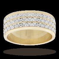 Ladies three row sparkling cut ring in 18 carat yellow gold