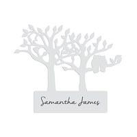 Laser Expressions Tree Silhouette With Owls Laser Cut Glass Card - White