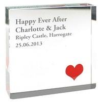 Large Personalised Red Heart Glass Keepsake Block