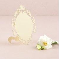 Laser Expressions Small Oval Baroque Frame Folded Place Card - Ivory