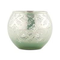 Large Glass Globe Votive Holder With Reflective Lace Pattern - Daiquiri Green