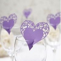 lasercut heart place cards for glasses pack silver