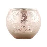 Large Glass Globe Votive Holder With Reflective Lace Pattern - Peach