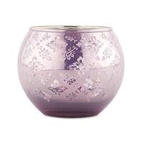 Large Glass Globe Votive Holder With Reflective Lace Pattern - Lavender