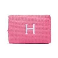 Large Cotton Waffle Cosmetic Bag - Hot Pink