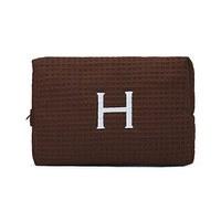 Large Cotton Waffle Cosmetic Bag - Brown