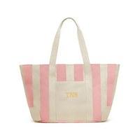 Large Striped Canvas Tote Bag - Pink