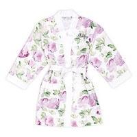 Lavender Watercolour Floral Silky Kimono Robe on White - Small