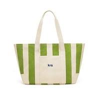 Large Striped Canvas Tote Bag - Green