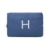 Large Cotton Waffle Cosmetic Bag - Navy